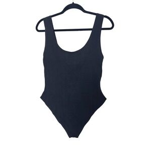 NEW OZMA of California raw Silk Christy Bodysuit XL Regen Noil Jersey Black Tank